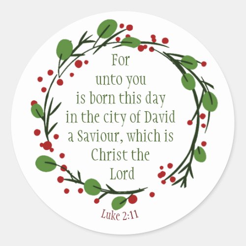 Luke 211 Christian Christmas Scripture Wreath Classic Round Sticker