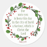 Luke 2:11 Christian Christmas Scripture Wreath Classic Round Sticker