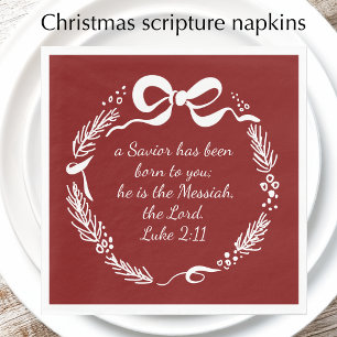 Luke 2:11 Modern Hand Drawn Bow Red Christmas Napkins