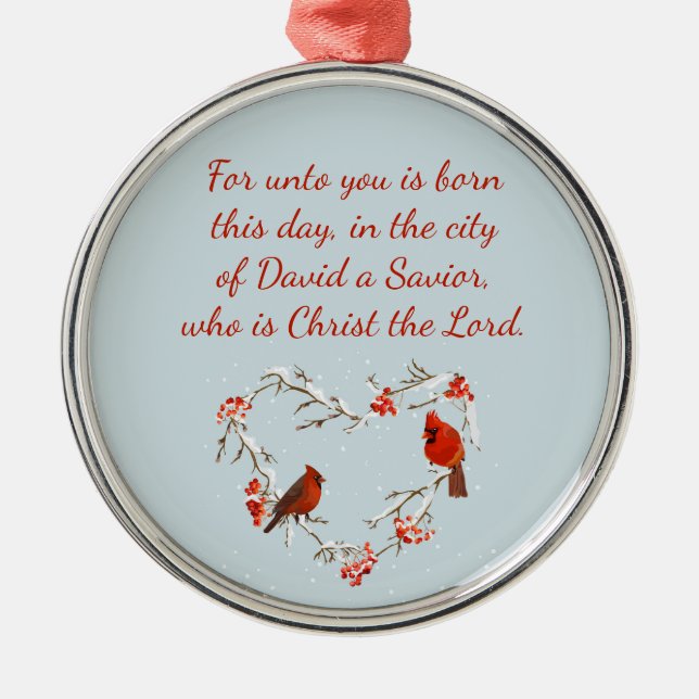 Luke 2:11 Scripture Christmas Bible Verse   Cerami Metal Ornament (Front)
