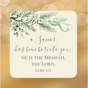 Luke 2:11 Scripture Custom Modern Pine Christmas Square Sticker