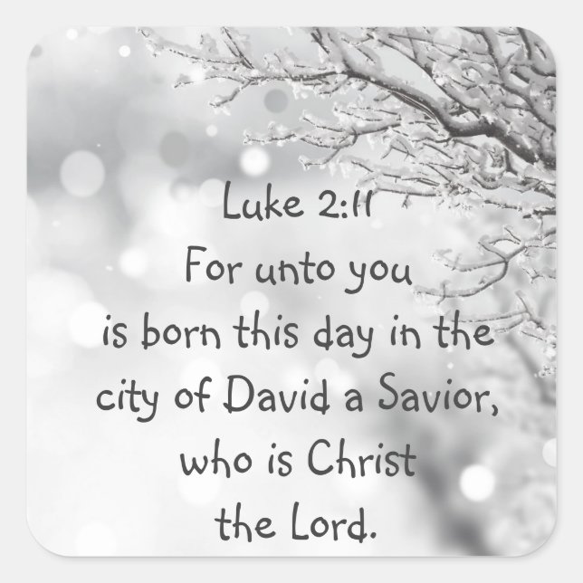 Luke 2:11 Scripture for Christmas Winter Scene Square Sticker (Front)