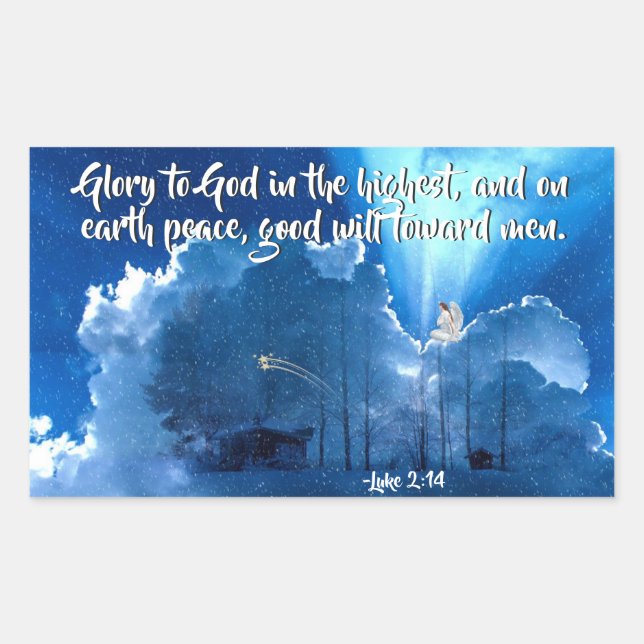 Luke 2:14 Glory to God, Christmas Nativity Rectangular Sticker (Front)