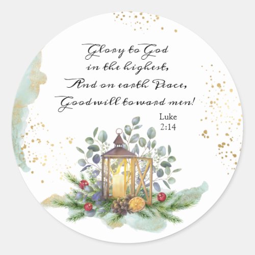 Luke 214 Glory to God in the Highest Christmas Classic Round Sticker