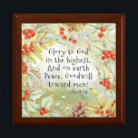 Luke 2 14 Glory to God in the Highest, Christmas Gift Box<br><div class="desc">Beautiful inspirational Christmas gift box depicts a pretty watercolor nature design of red holly berries,  green leaves and pinecones and features Bible Verse Luke 2:14,  "Glory to God in the highest,  And on earth Peace,  Goodwill toward men!"</div>