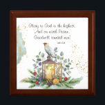 Luke 2:14 Glory to God in the Highest Christmas Gift Box<br><div class="desc">Inspirational quote Christmas wooden gift box depicts a beautiful watercolor design with a bird sitting on a lantern surrounded by pine,  red berries,  winter leaves and holiday decorations. It features Bible Verse Luke 2:14,  "Glory to God in the highest,  And on earth Peace,  Goodwill toward men!"</div>
