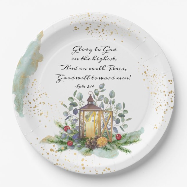 Luke 2:14 Glory to God in the Highest Christmas Paper Plates (Front)