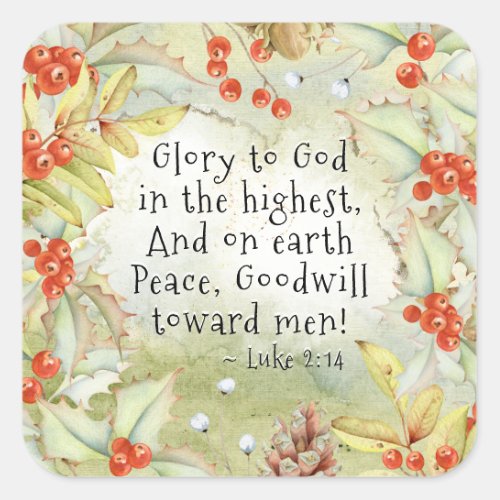 Luke 2 14 Glory to God in the Highest Christmas Square Sticker