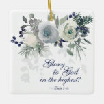 Luke 2:14 "Glory to God" White Rose Christmas Ceramic Ornament<br><div class="desc">Inspirational scripture Christmas personalized ceramic ornament depicts an elegant white and navy blue rose watercolor floral design. It features a portion of Bible Verse Luke 2:14,  "Glory to God in the highest!" Customized the back with name and date or the details of your choice.</div>