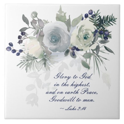 Luke 214 Glory to God White Rose Christmas Ceramic Tile