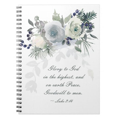 Luke 214 Glory to God White Rose Christmas Notebook