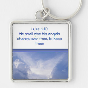 Luke 4:10, Angels watch over You, Encouragement Keychain