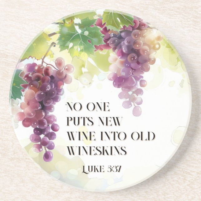 Luke 5:37 New Wine into Old Wineskins Bible Verse Coaster (Front)