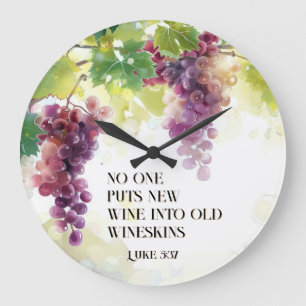 Luke 5:37 New Wine into Old Wineskins Bible Verse Large Clock
