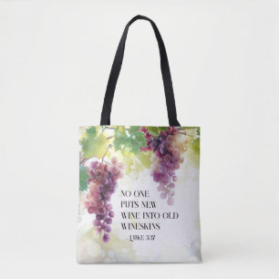 Luke 5:37 New Wine into Old Wineskins Bible Verse Tote Bag