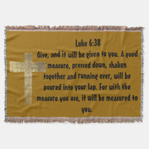 Luke 6:38 Bible Verse Faith Hope Love Cross Art Throw Blanket