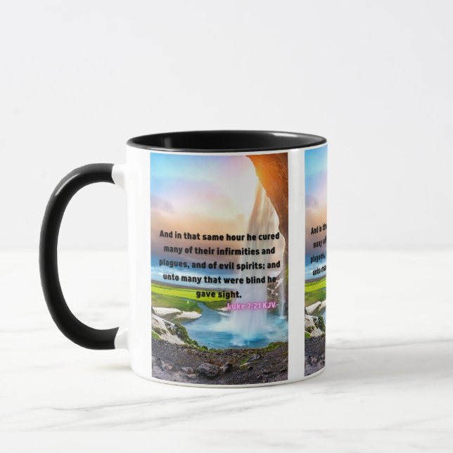 Luke 7:21 KJV Bible Verse Pic Two-Tone Mug (Left)