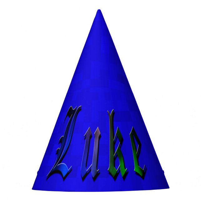 Luke, Name, Logo, Blue Paper Birthday Hat. Party Hat (Front)