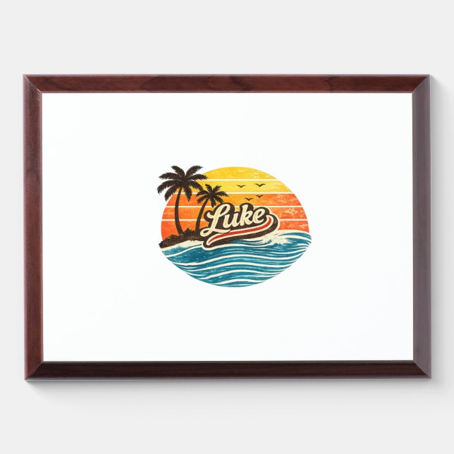 Luke Retro Sunset Name Design Award Plaque (Horizontal)