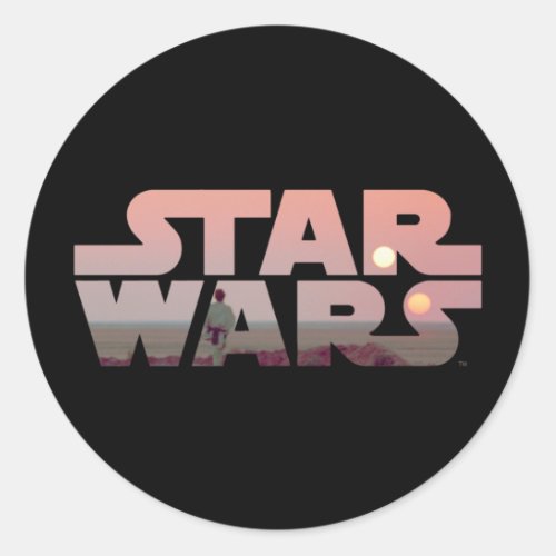 Luke Skywalker Tatooine Sunset Star Wars Logo Classic Round Sticker