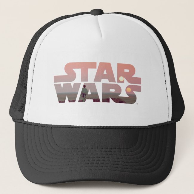 Luke Skywalker Tatooine Sunset Star Wars Logo Trucker Hat