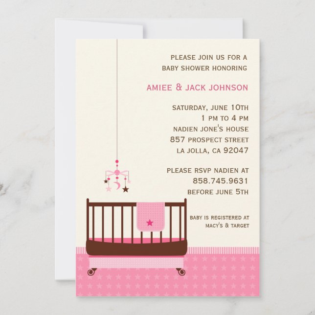Lullaby Baby Shower Invitation Pink (Front)