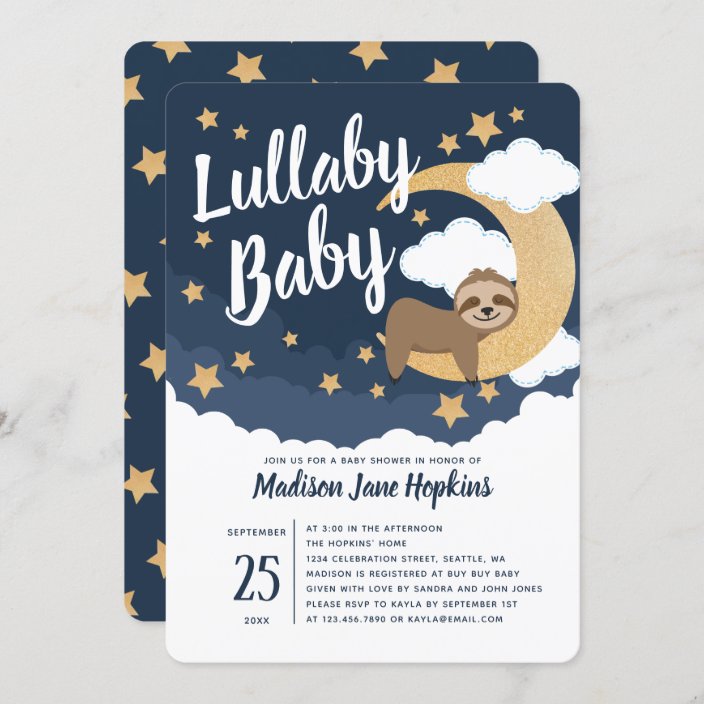 Lullaby Baby Sloth Moon Baby Shower Invitation Zazzle Com