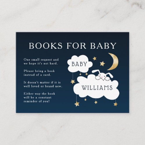 Lullaby Bunny Baby Shower Book Request Navy Gold Enclosure Card