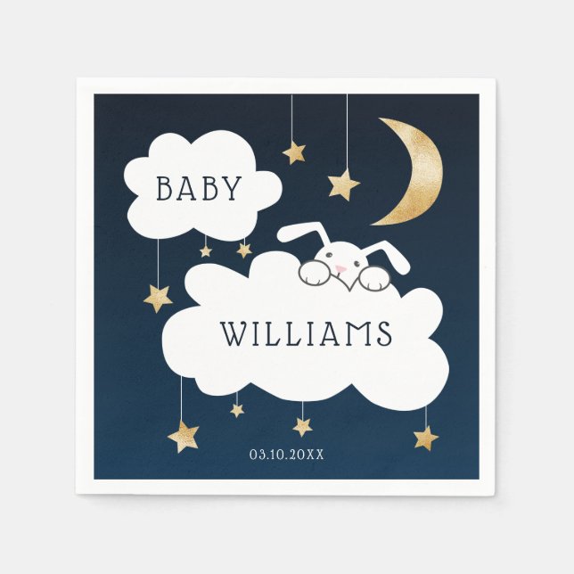 Lullaby Bunny Baby Shower Navy Blue Gold Napkins (Front)