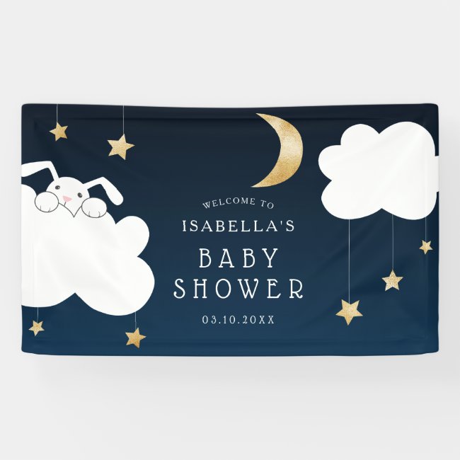 Lullaby Bunny Baby Shower Navy Gold Welcome Banner