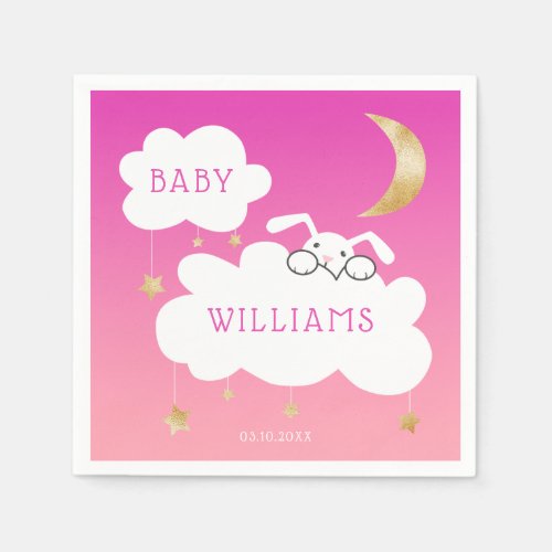 Lullaby Bunny Baby Shower Pink Gold Napkins