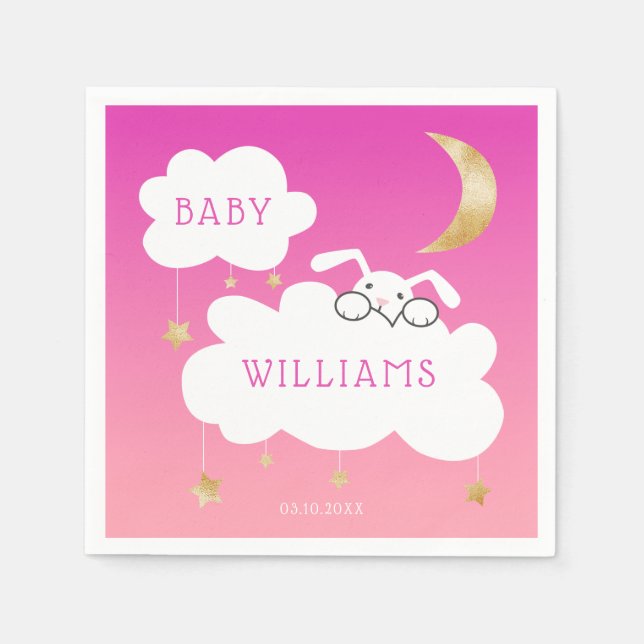 Lullaby Bunny Baby Shower Pink Gold Napkins (Front)