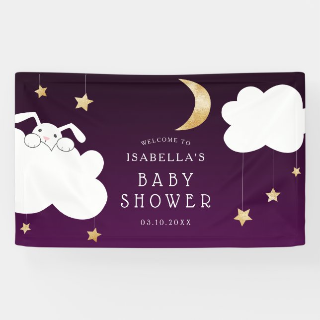 Lullaby Bunny Baby Shower Purple Welcome Banner (Horizontal)
