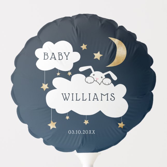 Lullaby Bunny Moon Stars Boy Baby Shower Balloon (Front)
