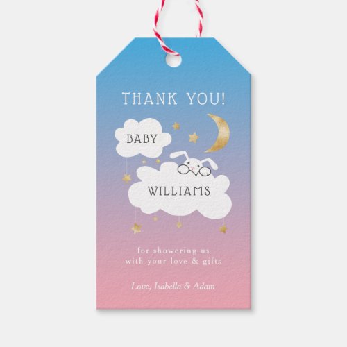 Lullaby Bunny Moon Stars Gender Reveal Party Gift Tags