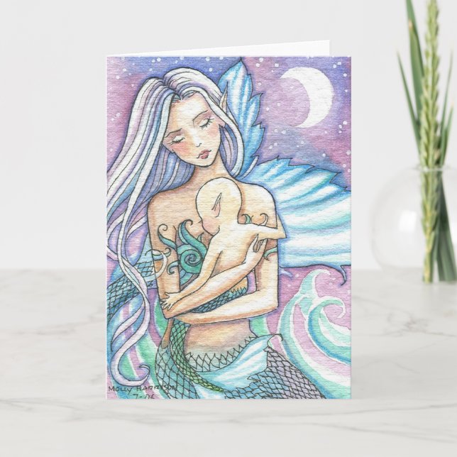 Lullaby Mermaid and Baby Greeting Card (Front)