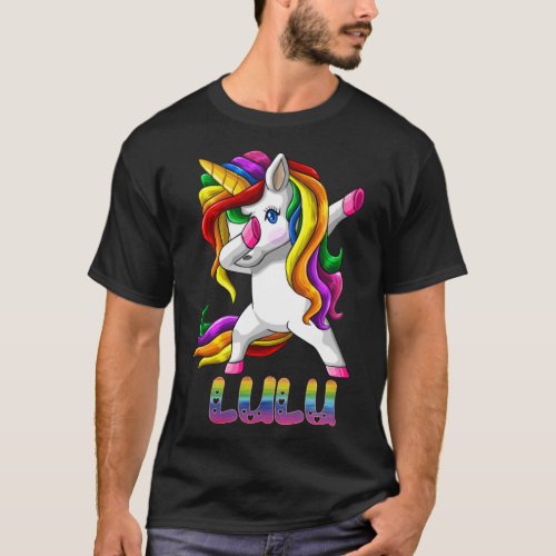 Lulu Name Rainbow Text _  Lulu Dabbing Unicorn Gif T_Shirt