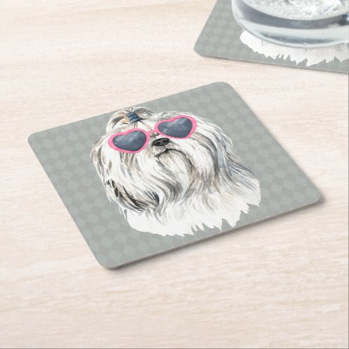 Lulu the Lhasa Square Paper Coaster