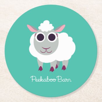 Lulu The Sheep Round Paper Coaster by peekaboobarn at Zazzle