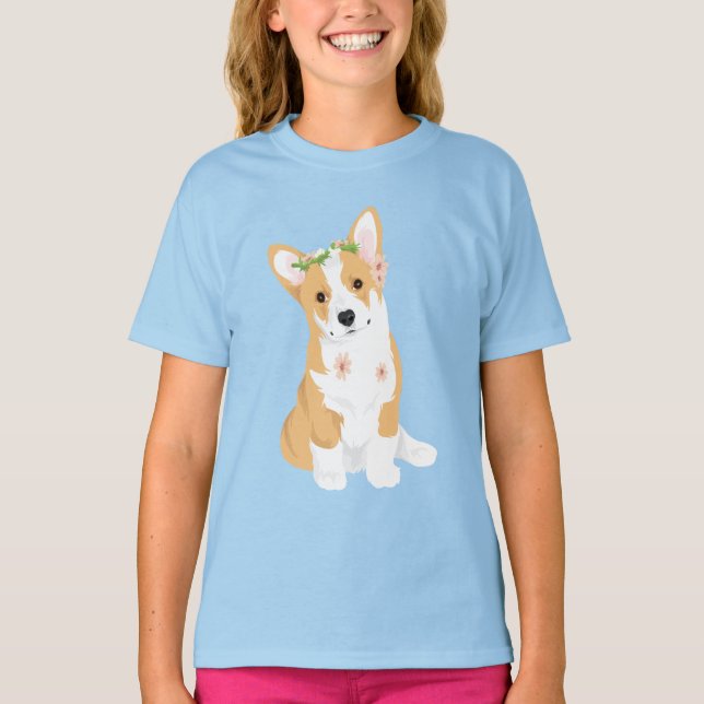 LuluBelle The Pretty Corgi with Flower Crown T-Shirt (Front)