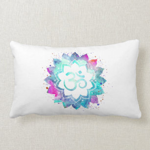 *~* Lumbar Om Symbol Watercolor Lotus Mandala Pillow