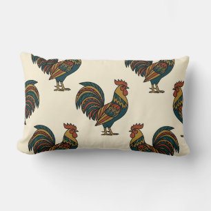 Lumbar Pillow Cream Rooster Art Deco Accent