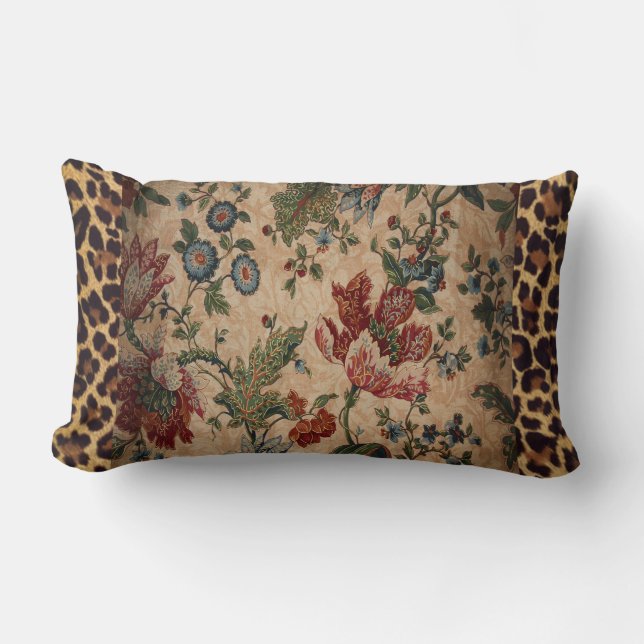Lumbar Pillow in Leopard and floral fabric (Front)