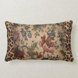 Lumbar Pillow in Leopard and floral fabric