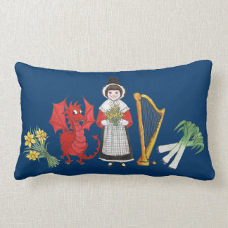 Lumbar Pillow: Welsh, Daffodils, Dragon Leeks Harp Pillow