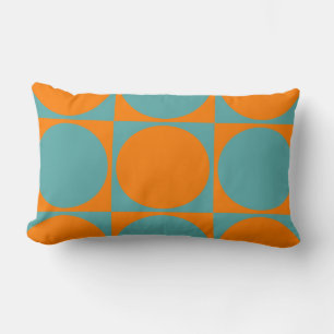 Lumbar Sofa Cushion, Orange&Blue Squares&Circles Lumbar Pillow