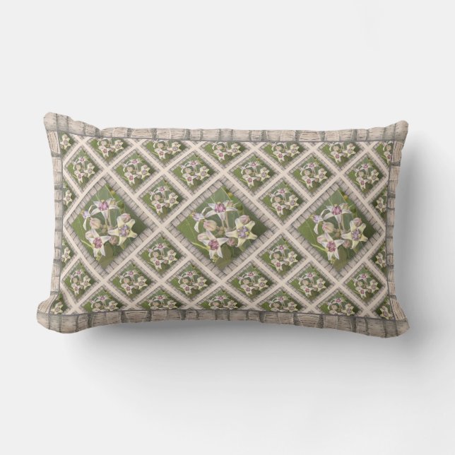 Lumbar Throw Pillow with Lovely Crownflowers (Front)