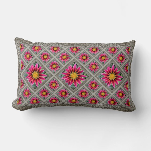 Lumbar Throw Pillow with Magenta Gazanias (Front)