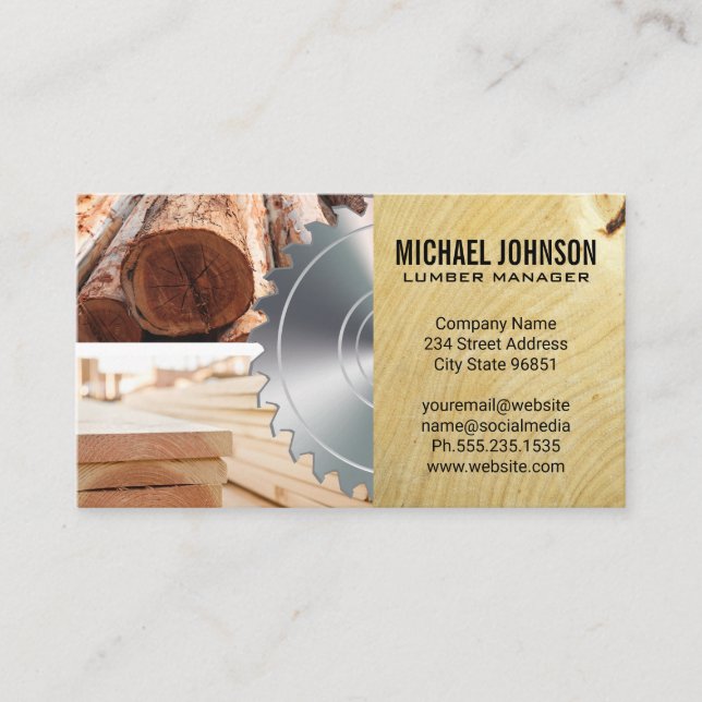 Lumber | Boards | Wood Grain | Saw Business Card (Front)