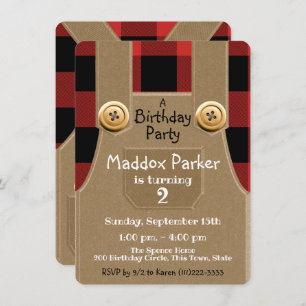 Lumber Jack Overalls Birthday Party Invitation